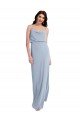 Draped Cowl Neck Long Crepe Evening Dress with Spaghetti Straps
