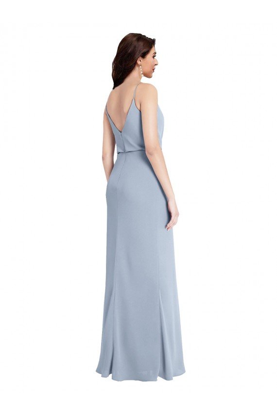Draped Cowl Neck Long Crepe Evening Dress with Spaghetti Straps