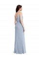 Draped Cowl Neck Long Crepe Evening Dress with Spaghetti Straps