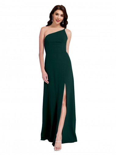 A-Line Slim One Shoulder Crepe Evening Dress with Asymmetrical Straps and Side Slit UK