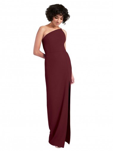 Sleek One Shoulder Long Crepe Evening Dress with Daring Slit UK
