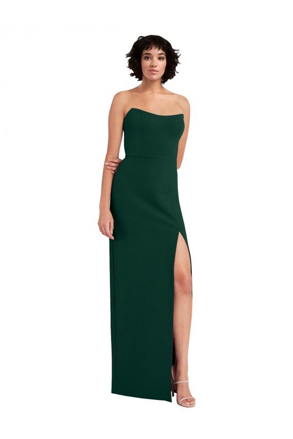 Scooped Strapless Neckline Crepe Evening Dress with Side Slit