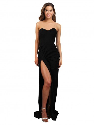Corset Style Strapless Crepe Evening Dress with High Split UK