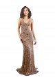 Floral Patterned Backless V-Neckline Sequin Evening Dress