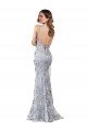 Silver V-Neckline Backless Floral Patterned Sequin Evening Dress
