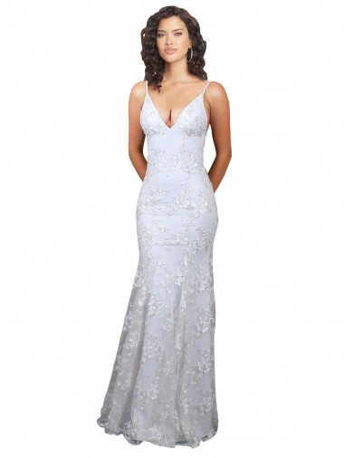 V-Neckline Backless Floral Patterned Sequin Evening Dress UK