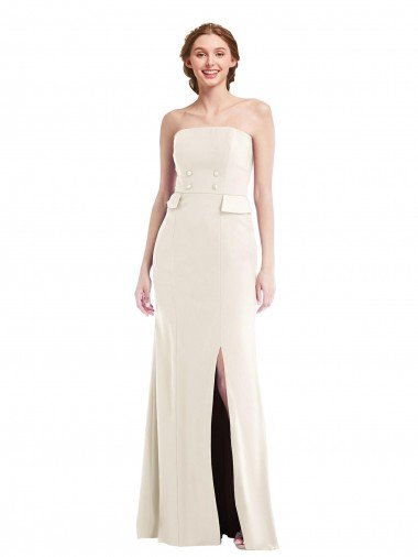Long Strapless Tuxedo Evening Maxi Dress with Front Slit UK