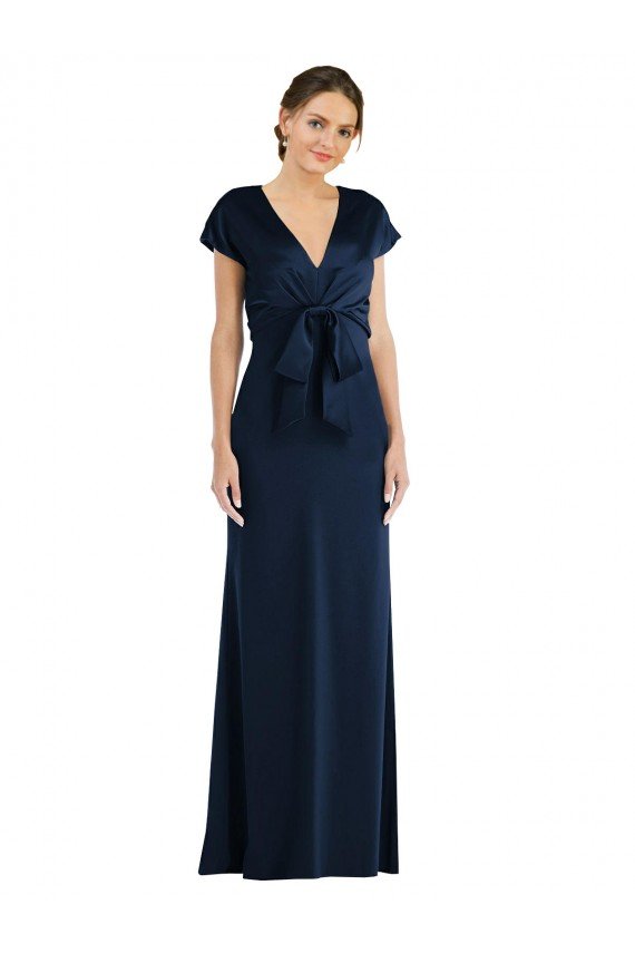 Soft Bow Blouson Bodice Trumpet Crepe Evening Dress