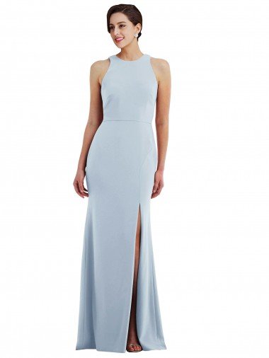 Cutout Open Back Halter Maxi Crepe Evening Dress with Scarf Tie UK