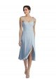 Midi Cocktail Length Bustier Crepe Evening Dress with Back Bow Straps
