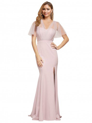 Crepe Long Sweetheart Neckline Evening Dress with Tulle Overlay Shoulders UK