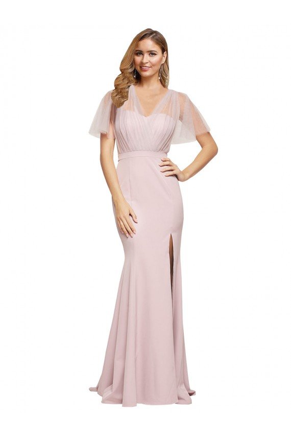 Crepe Long Sweetheart Neckline Evening Dress with Tulle Overlay Shoulders