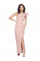 Full Length One Shoulder Crepe Evening Dress with Side Leg Split