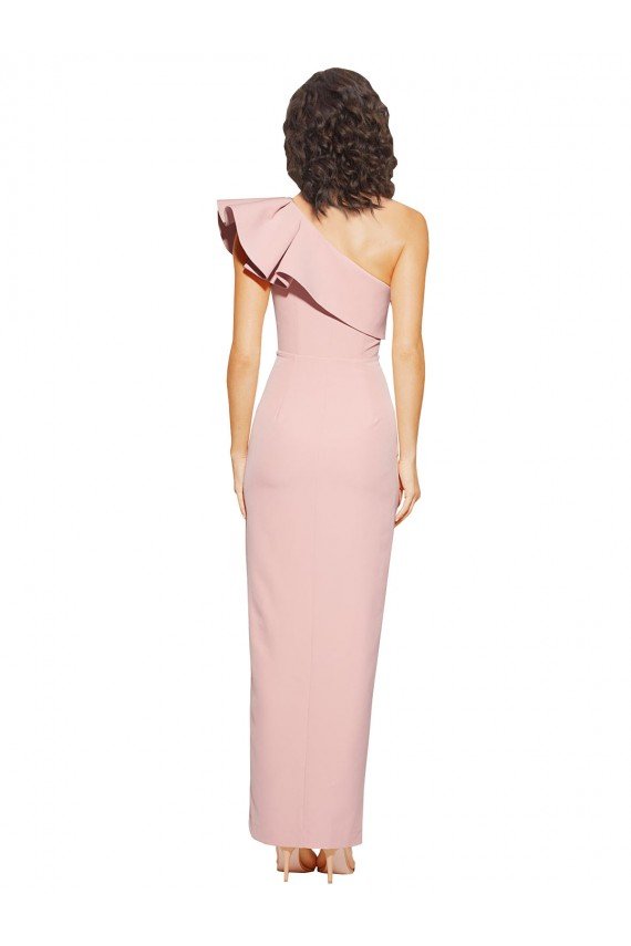 Full Length One Shoulder Crepe Evening Dress with Side Leg Split