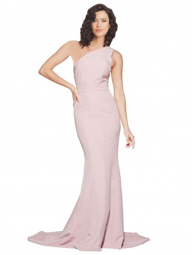 Long Sweep Train One Shoulder Crepe Evening Dress with Side Leg Split UK