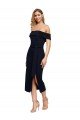 Fitted Short Midi Length Off the Shoulder Crepe Cocktail Evening Dress with Side Split and Waist Tie
