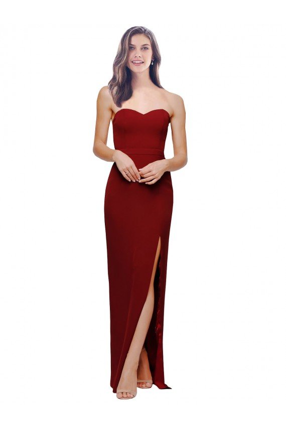 Straight Pencil Skirt Long Sweetheart Crepe Evening Dress with High Side Split