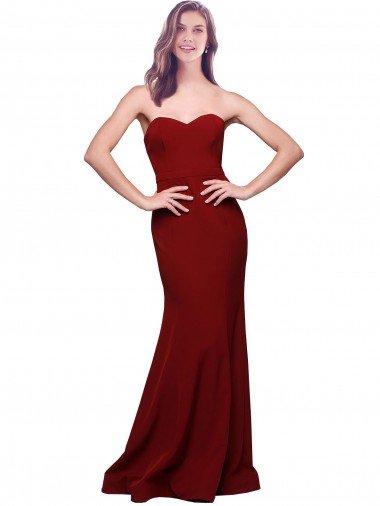 Long Full Length Sweetheart Slim Crepe Evening Dress with Strapless Bodice UK