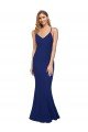 Full Length V-Neckline Crepe Evening Dress with Thin Straps and Fulted Skirt
