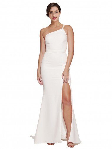 Long Sweep Train Crepe Evening Dress with Side Split and One Strap UK