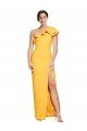 One Shoulder Floor Length Crepe Evening Dress with Thigh High Split