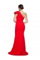 One Shoulder Long Sweep Train Crepe Evening Dress with Thigh High Split