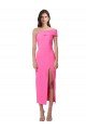 One Shoulder Neckline Short Midi Length Crepe Cocktail Evening Dress