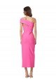 One Shoulder Neckline Short Midi Length Crepe Cocktail Evening Dress