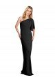 Pleated One Shoulder Flutter Sleeves Slim Crepe Evening Dress