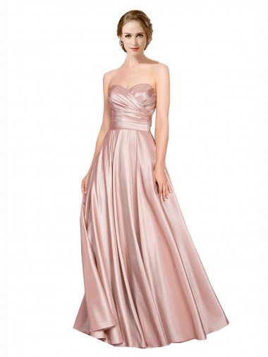 Long Plated Strapless Sweetheat Stretch Satin Evening Dress UK