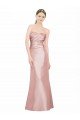 Long Strapless Stretch Satin Evening Dress with Pleats and Low Back