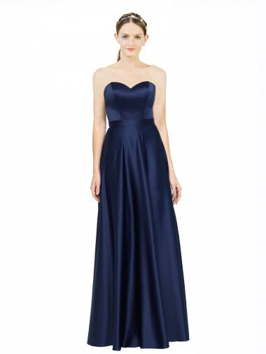 Floor Length Sweetheart Neckline Stretch Satin Evening Dress with Belt UK