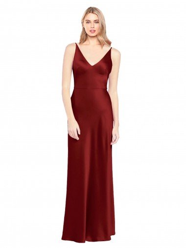 Full Length Long Stretch Satin Semi Evening Dress V-Back UK
