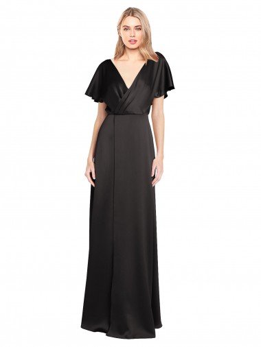 Cap Sleeves Open Back Long Stretch Satin Evening Dress UK