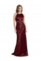 High Neck Halter Long Sleeveless Stretch Satin Evening Dress with Strappy Back