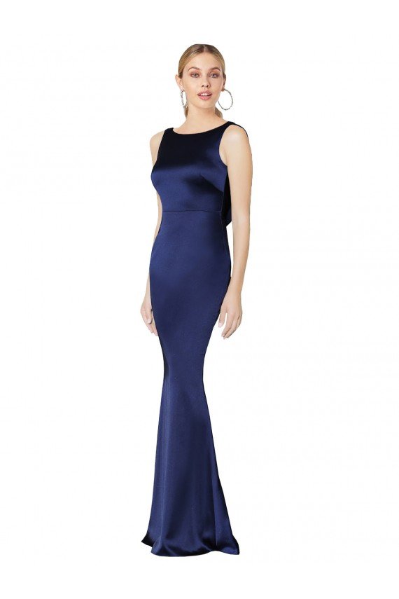 Sheath High Neck Stretch Satin Evening Dress Low Back