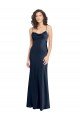 Cowl Neck Long Empire Waist Stretch Satin Evening Dress with Open Back
