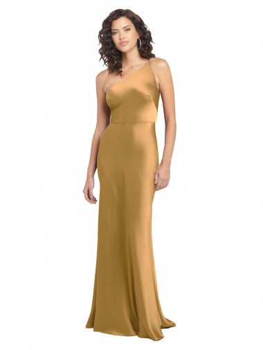 One Shoulder Long Floor Length Stretch Satin Semi Evening Dress UK