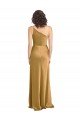 One Shoulder Long Floor Length Stretch Satin Semi Evening Dress