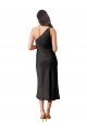 Sleek One Shoulder Midi Length Short Stretch Satin Slip Cocktail Evening Dress