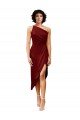 One Shoulder Midi Length Short Stretch Satin Wrap Style Cocktail Evening Dress