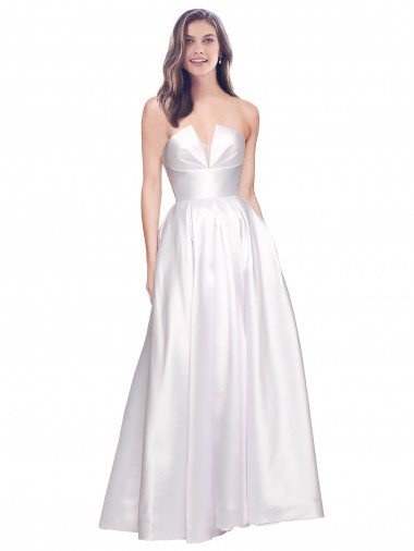 Full Length Strapless V-Cutout Stretch Satin Evening Dress UK