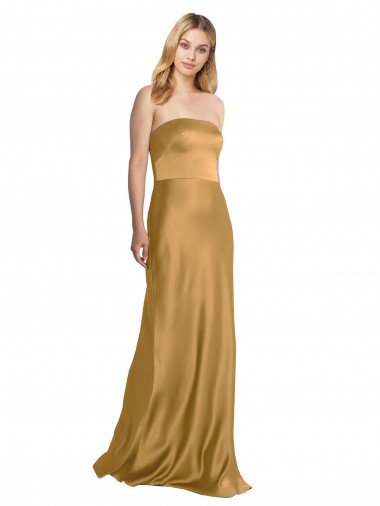 Sleek Strapless Long A-Line Stretch Satin Evening Dress UK