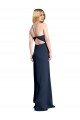 Halter Neckline Long Stretch Satin Evening Dress with Strappy Back and Side Slit