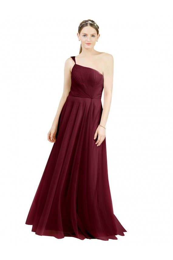 One Shoulder Floor Length Long Tulle Evening Dress