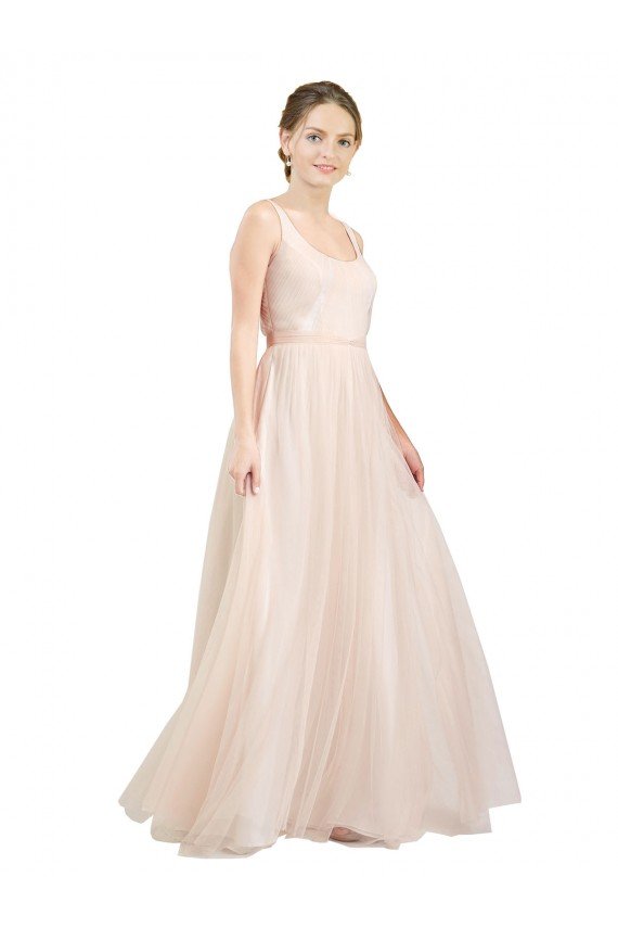 Scooped Neckline Long Tulle Evening Dress with Open Back
