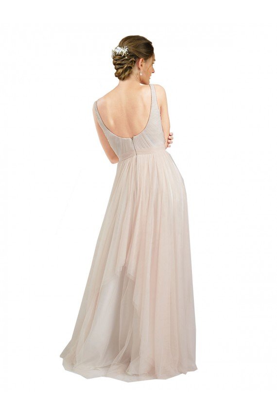 Scooped Neckline Long Tulle Evening Dress with Open Back