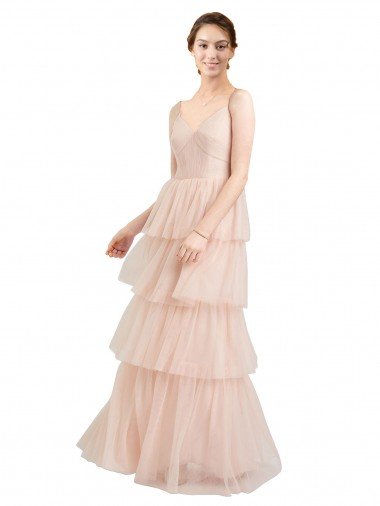 V-Neck A-Line Layered Long Tulle Evening Dress UK