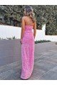 Halter Sleeveless Long Floor Length Velvet Sequin Evening Dress with Slit