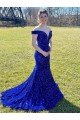 Off the Shoulder Sleeveless Long Sweep Train Velvet Sequin Evening Dress